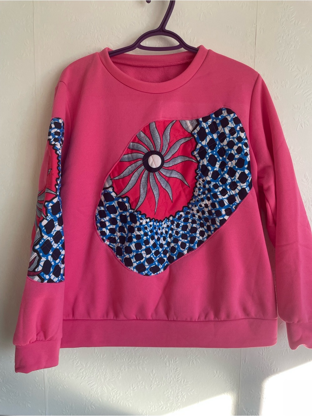 Upcycled Pink Graphic Ankara Pullover Sweatshirt - Women